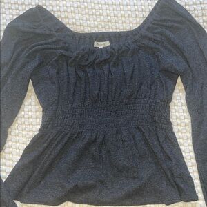 Madewell Dark Gray Long Sleeve Smocked Waist Top